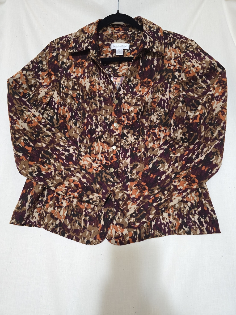Christopher & Banks Abstract Print Button-Down Shirt in Brown, Orange & Purple
